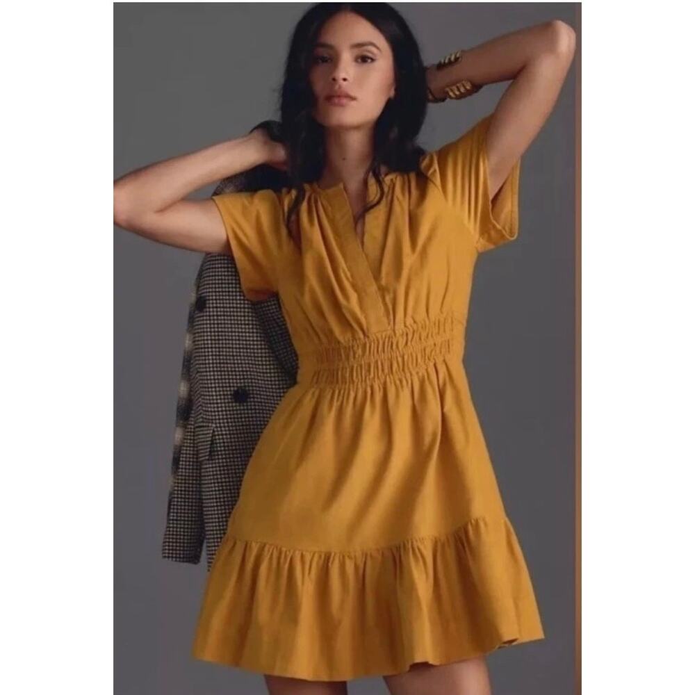 Anthropologie Somerset Short Dress Womens Size Small Corduroy Yellow Summer Fall